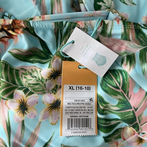 Kona Sol One Piece Blue Hawaiian Palm Floral Swimsuit NWT Size XL 16-18 - Picture 7 of 9